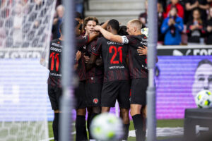 FC Midtjylland jubler efter 1-0 scoringen mod HNK Rijeka i Conference League-kvalifikationen den 20. august 2026.