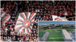 FC Midtjyllands fans med Rijekas vanvittige stadion.
