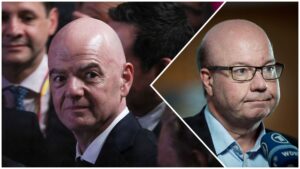 FIFA-præsident Gianni Infantino og Jesper Møller formand for DBU.