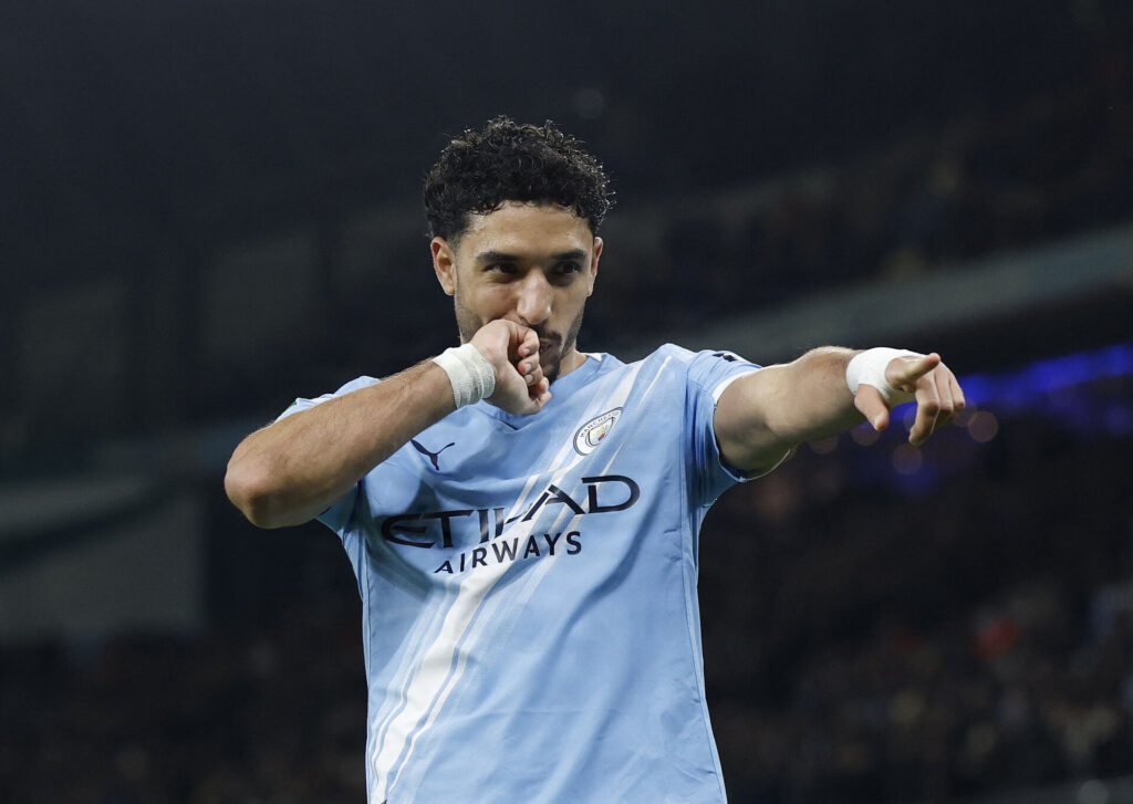 Omar Marmoush jubler efter en scoring for Manchester City.