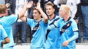 Randers FC's Mike Themsen jubler et mål mod AGF