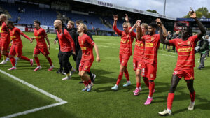 FC Nordsjælland fejrer sejren på udebane mod Sønderjyske