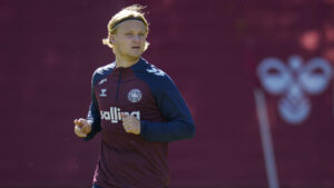 Kasper Dolberg under en træning med det danske landshold