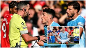 Dommer Michael Oliver dømte to gange kontroversielt i manchester-derby.