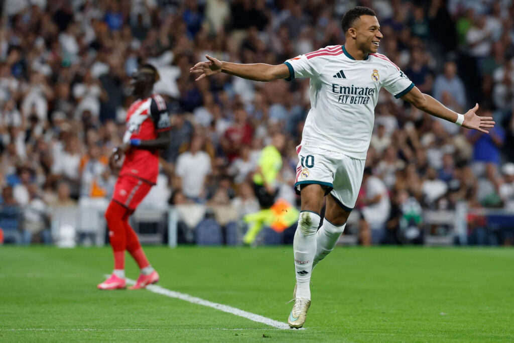 Kylian Mbappe der jubler efter sin scoring imod Rayo Vallaecano