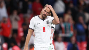 Harry Kane under lørdagens kamp mod Spanien
