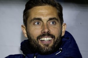 Jakob Poulsen på bænken under AGF's kamp mod Viborg FF.
