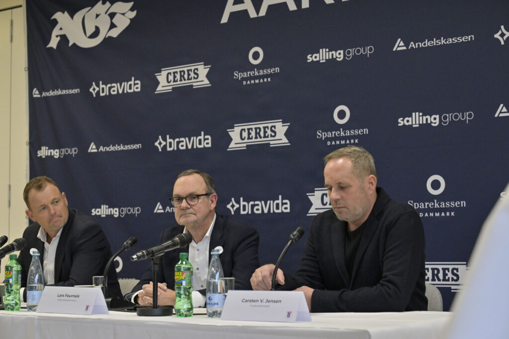 Pressemøde hvor superligakluben AGF præsenterer ders nye fodbolddirektør Carsten V. Jensen i Fredensvang i aarhus tirsdag den 7. januar 2025. Carsten V. Jensen tiltræder med det samme i AGF og indtræder på samme tid i direktionen.