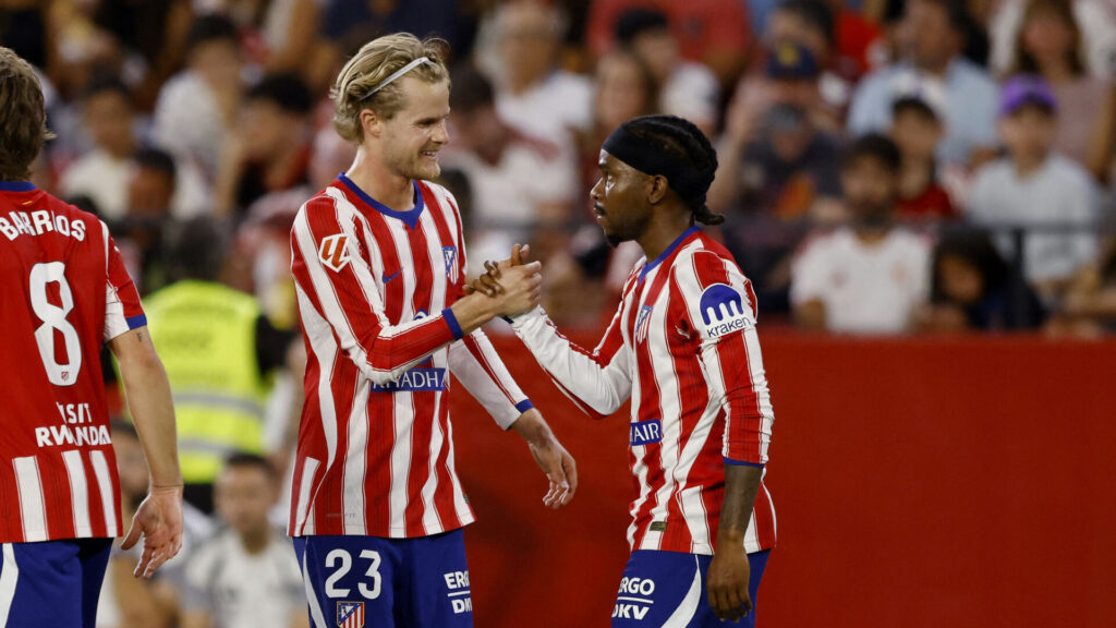 Morten Hjulmand og Ademola Lookman for Atlético Madrid